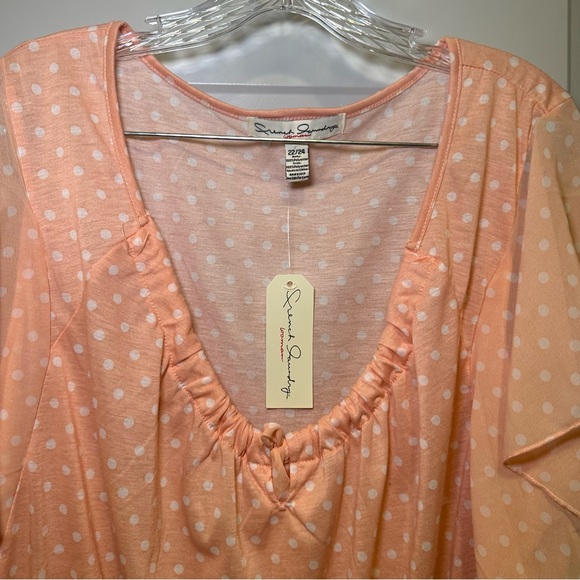 NWT French Laundry Pink-Orange Polka Dot Print Flutter Sleeve Blouse 22/24 - Picture 4 of 8